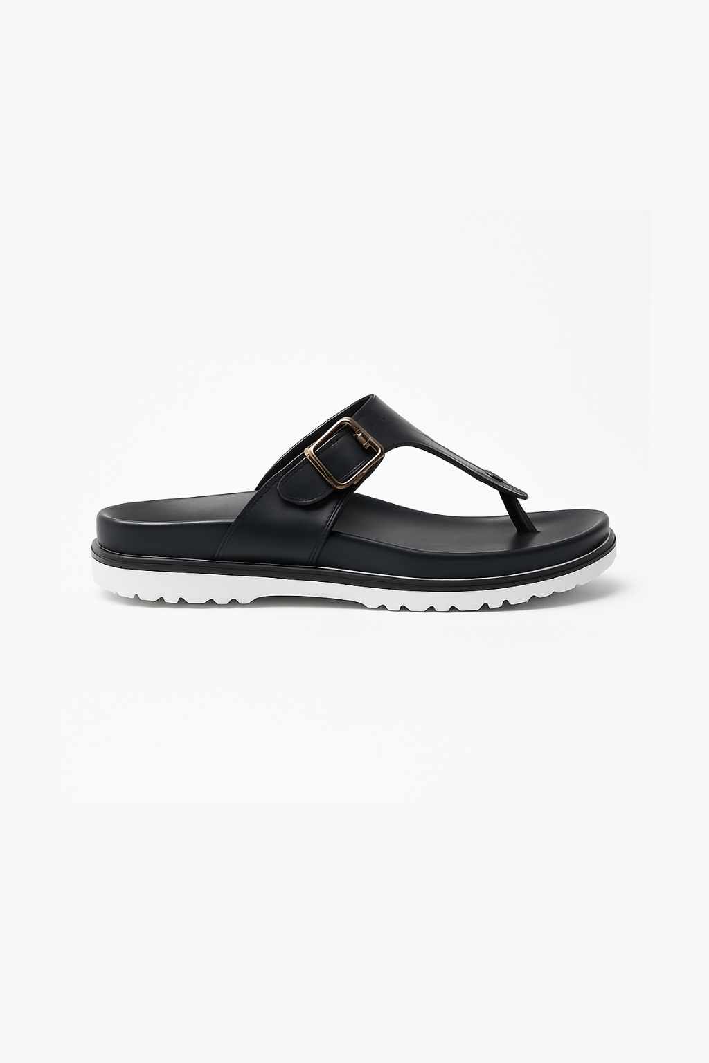 Black Leather Buckle Strap Comfort Sandals