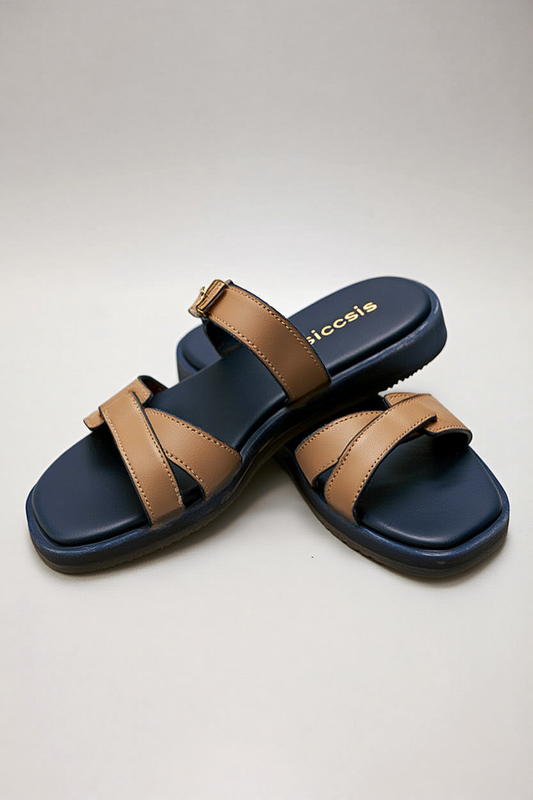 Tan Double Strap Leather Comfort Sandals