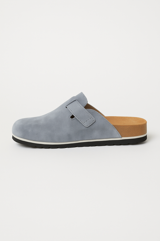 Light Grey Suede Buckle Clog Shoe