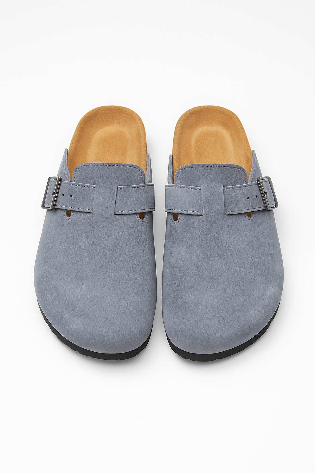 Light Grey Suede Buckle Clog Shoe