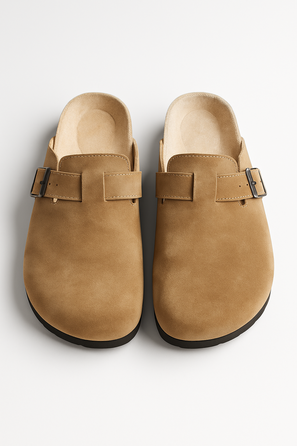 Tan Suede Buckle Clog Slip-On Shoe