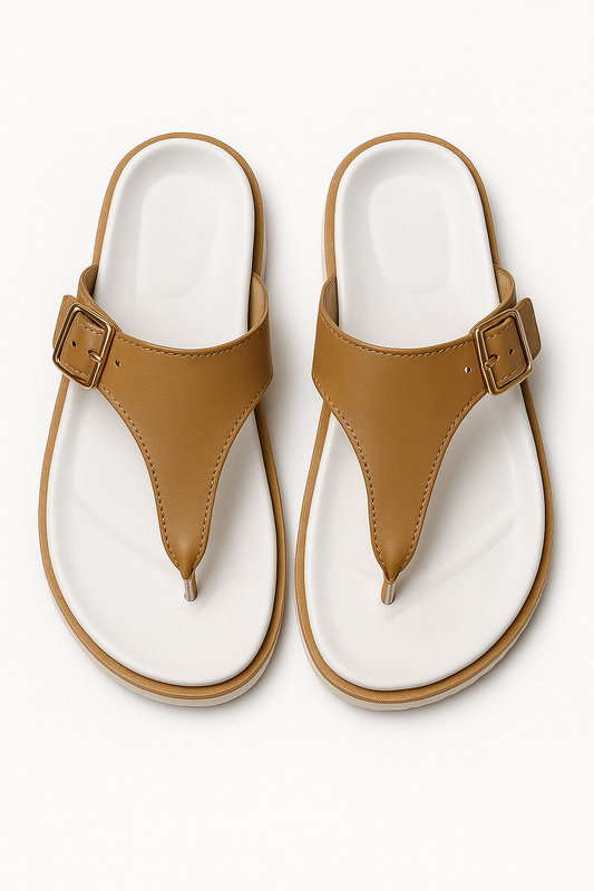 Tan Leather Buckle Strap Comfort Sandals