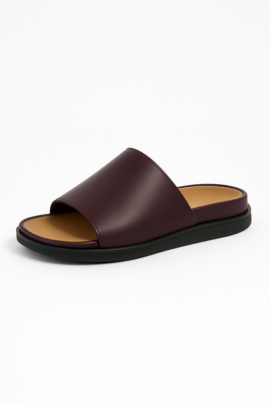 Brown Leather Slide Sandals Comfort Fit