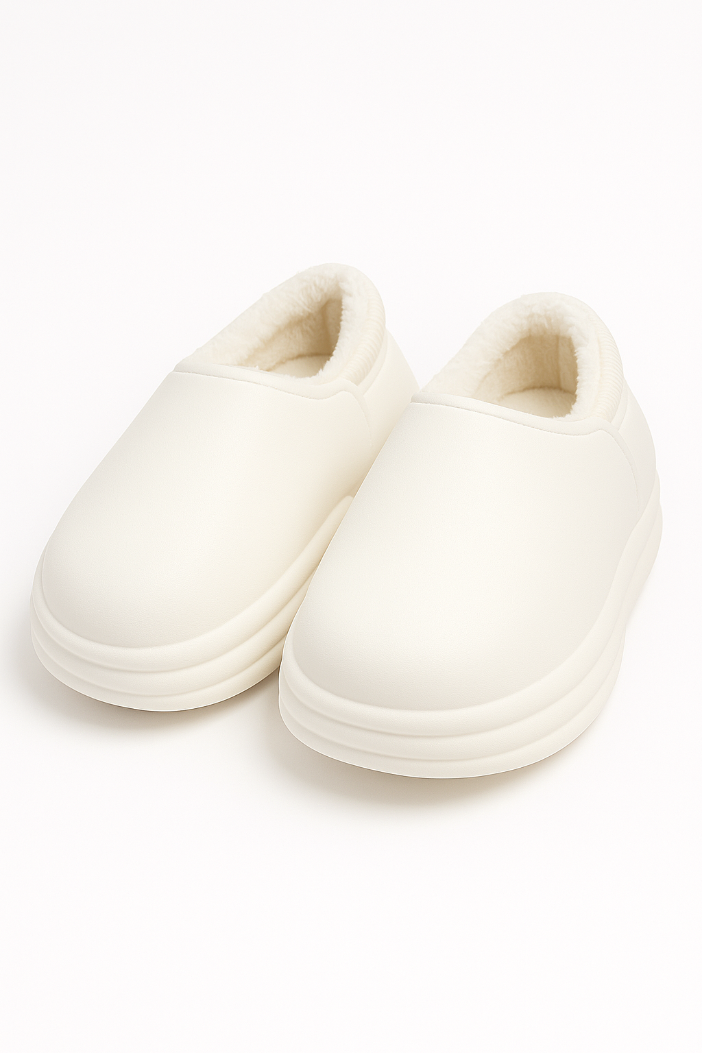 White Puffy Plush Indoor Slippers