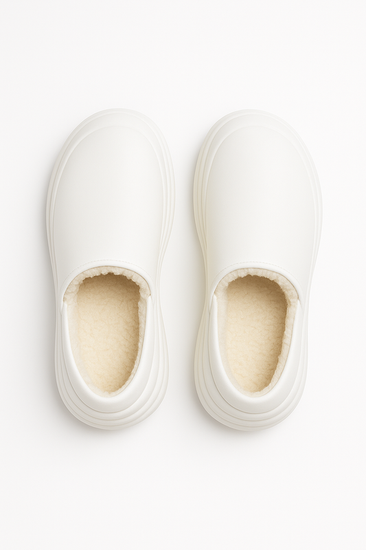White Puffy Plush Indoor Slippers