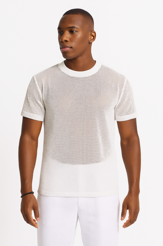 Classic Netted Short-Sleeve Shirt – White, Ash & Black
