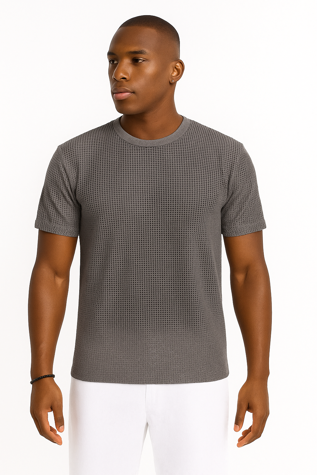 Classic Netted Short-Sleeve Shirt – White, Ash & Black