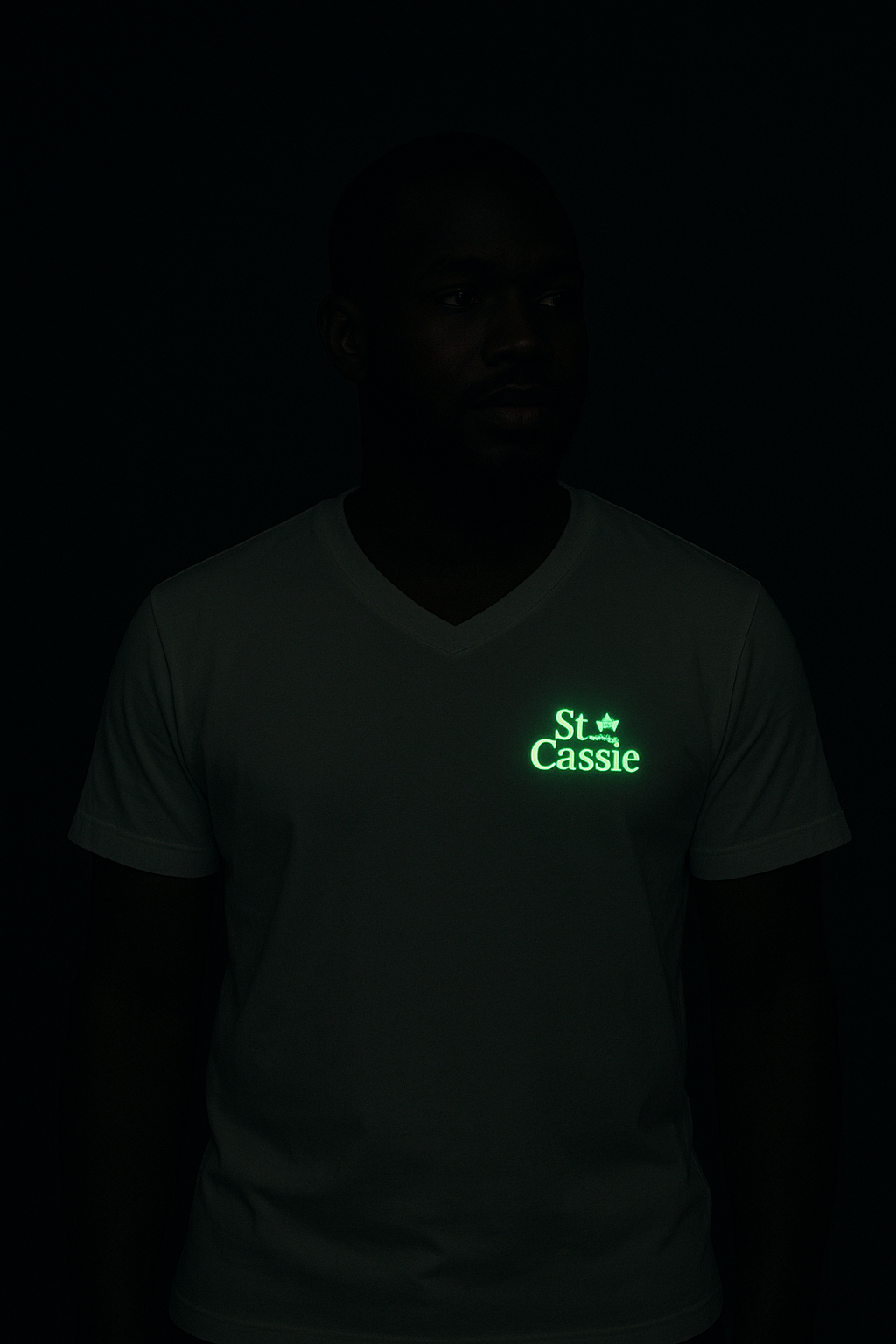 Stcassie White & Black Round Neck & V-Neck short sleeve glow in the dark T-Shirt