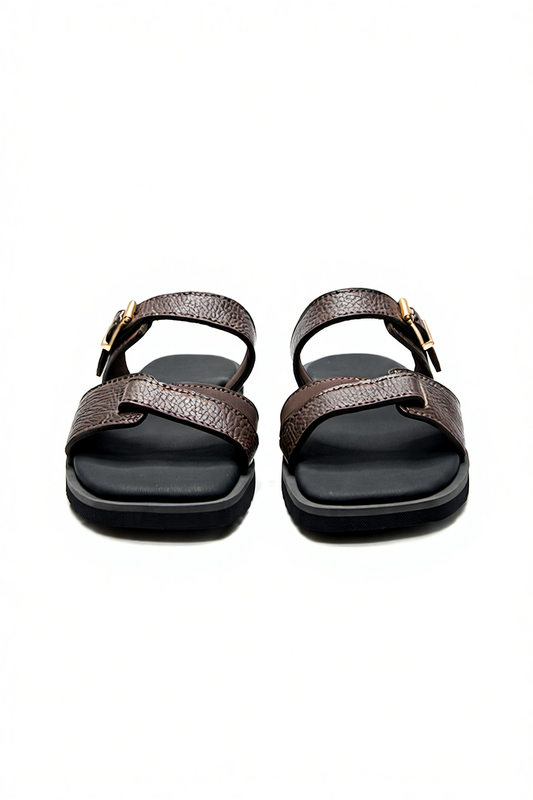 Brown Double Strap Leather Comfort Sandals