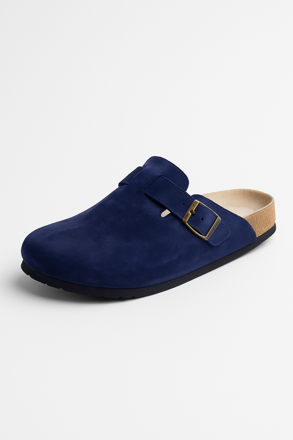 Navy Blue Suede Buckle Clog Shoe