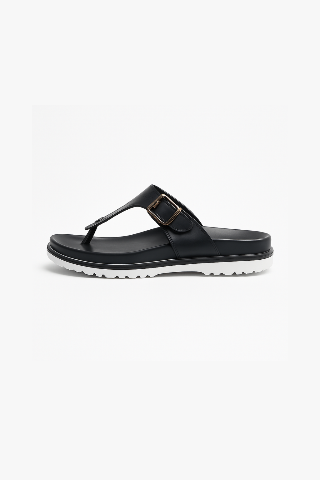 Black Leather Buckle Strap Comfort Sandals