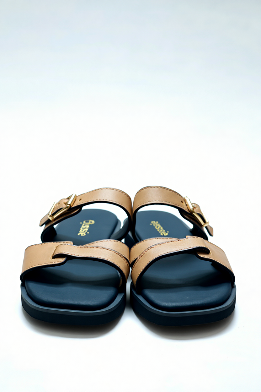 Tan Double Strap Leather Comfort Sandals