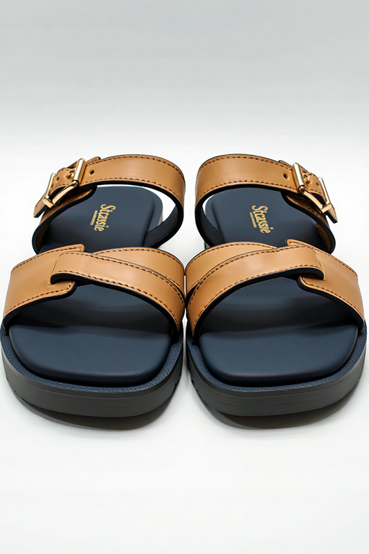 Tan Double Strap Leather Comfort Sandals