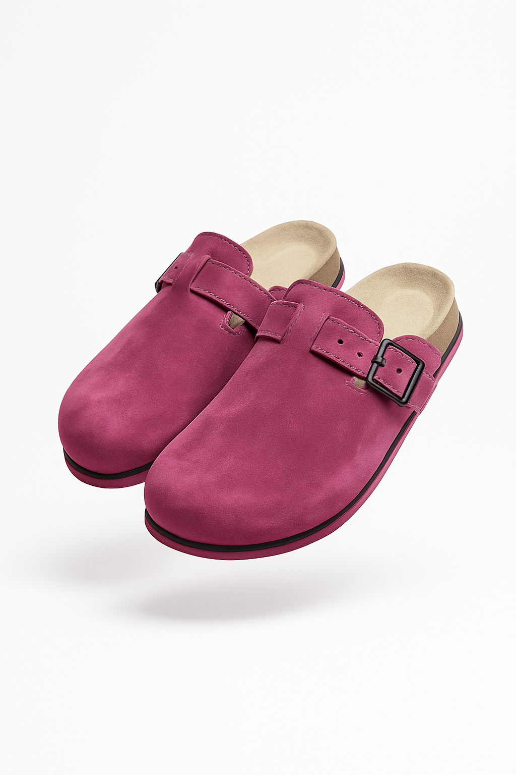 Pink Suede Buckle Clog Shoe