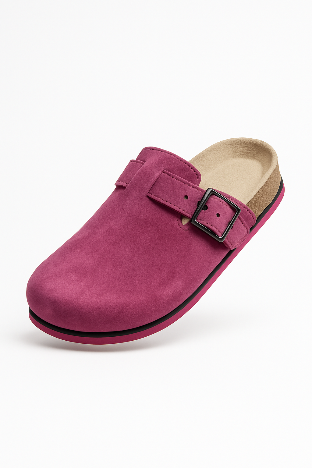 Pink Suede Buckle Clog Shoe