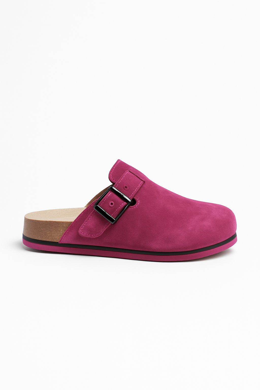 Pink Suede Buckle Clog Shoe