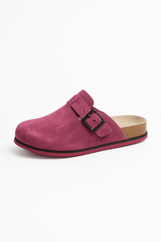 Pink Suede Buckle Clog Shoe