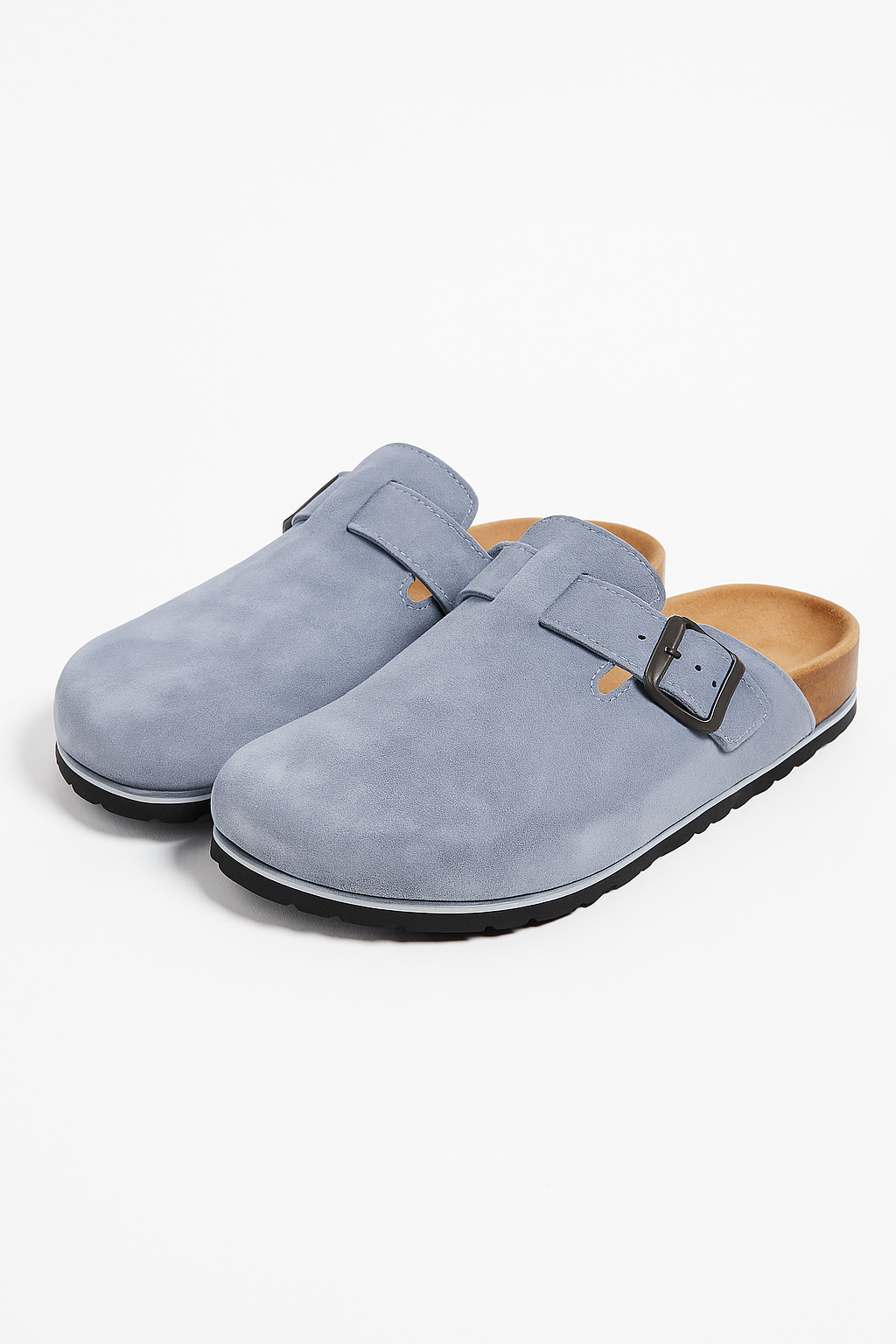 Light Grey Suede Buckle Clog Shoe