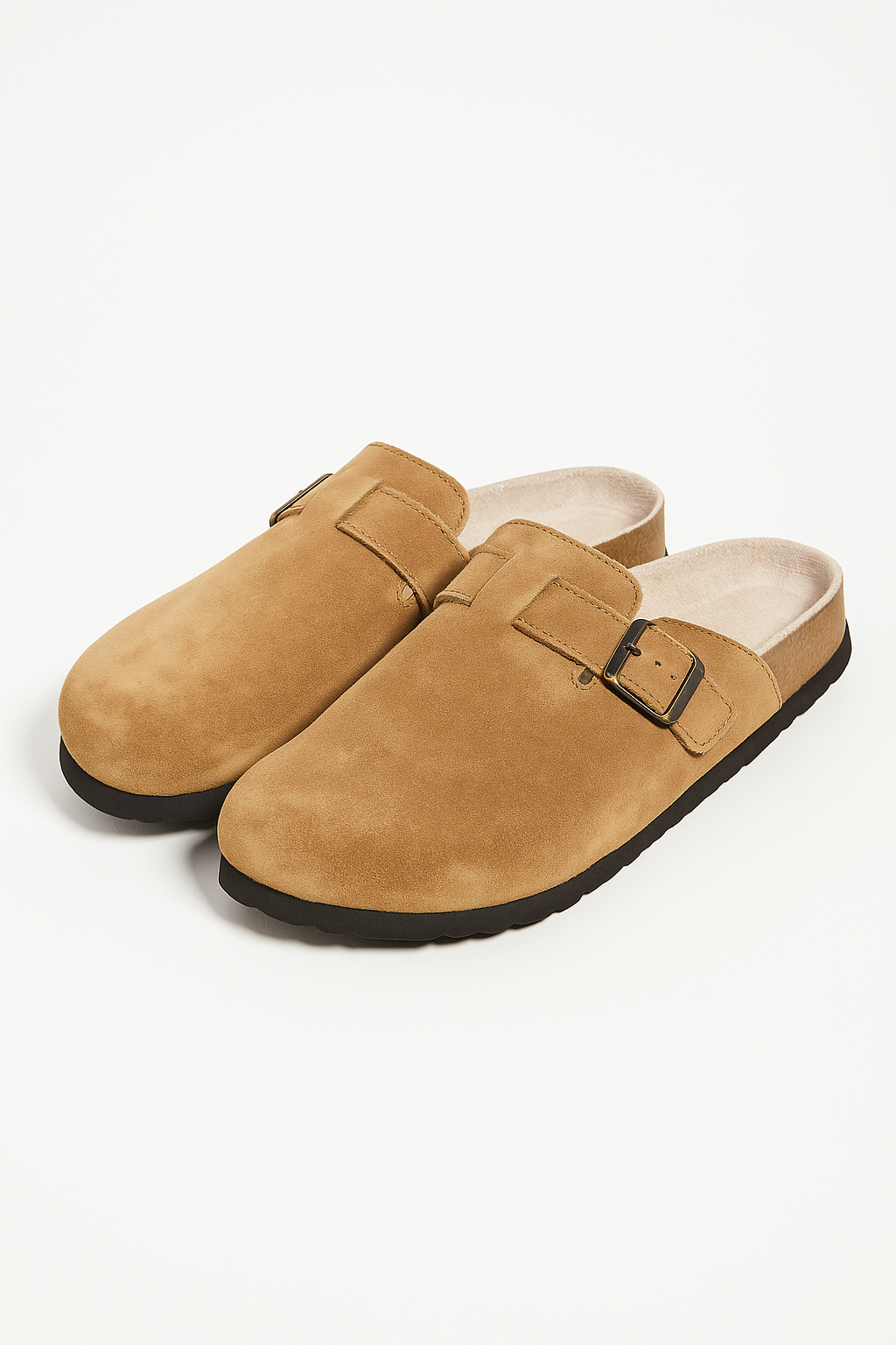 Tan Suede Buckle Clog Slip-On  Shoe