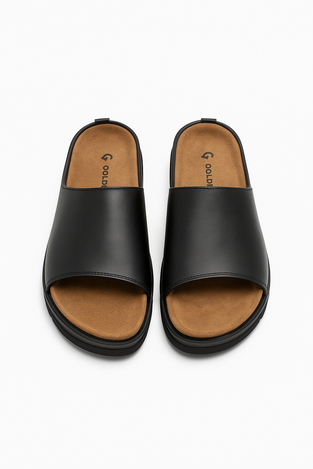 Black Leather Slide Sandals Comfort Fit