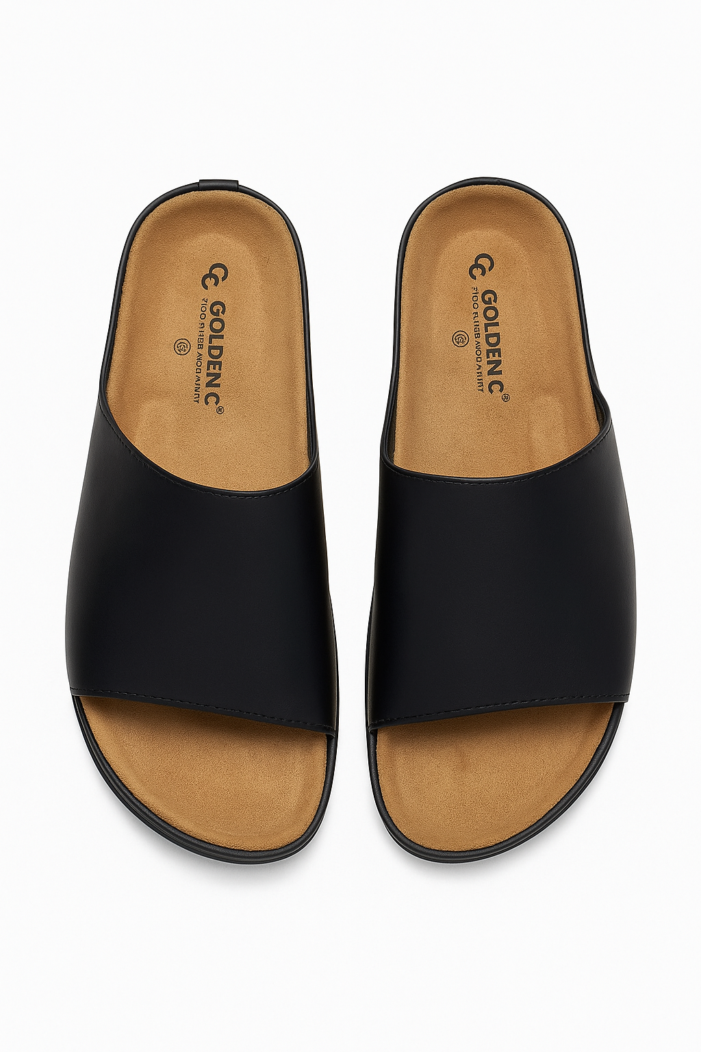 Black Leather Slide Sandals Comfort Fit