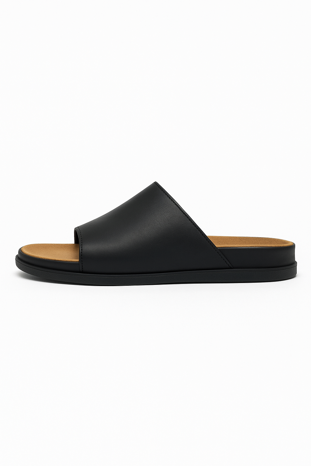 Black Leather Slide Sandals Comfort Fit