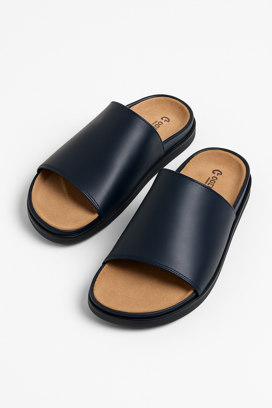 Black Leather Slide Sandals Comfort Fit