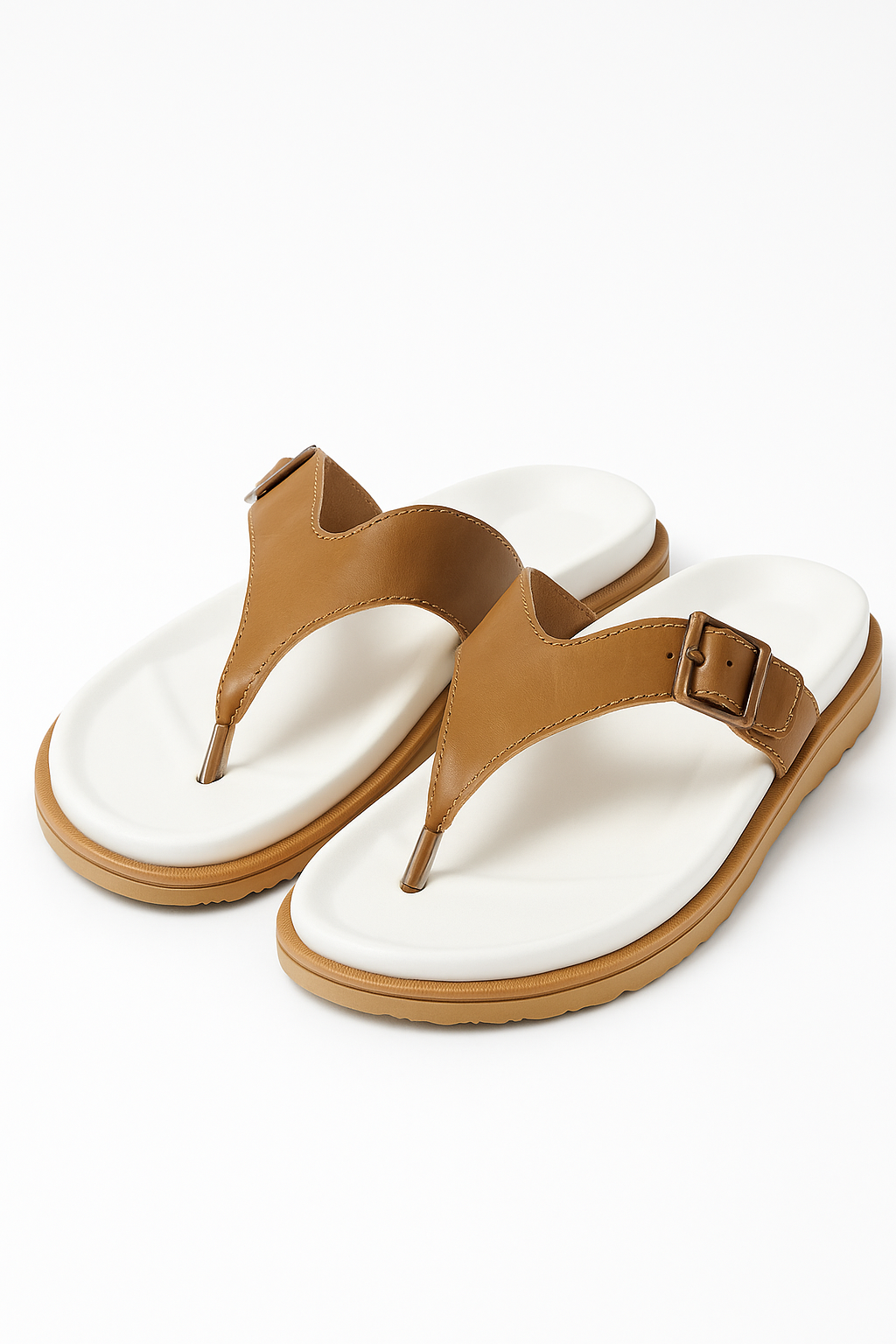 Tan Leather Buckle Strap Comfort Sandals