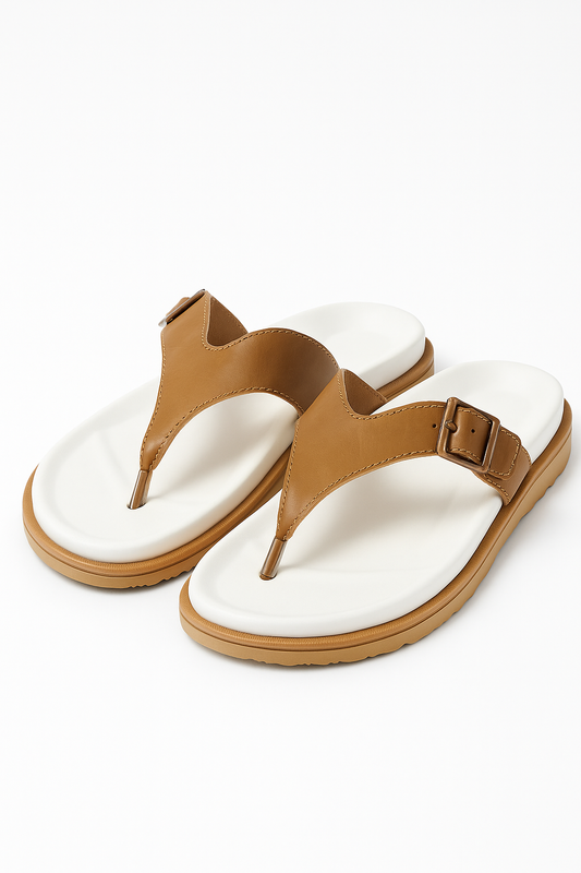 Tan Leather Buckle Strap Comfort Sandals