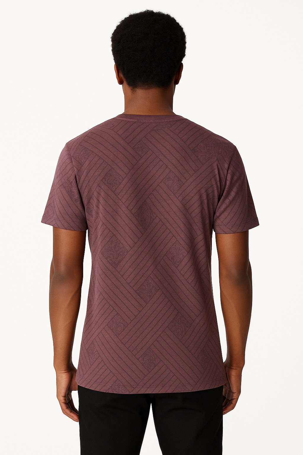 Stcassie Brown Woven Pattern Premium Round Neck short sleeve T-Shirt
