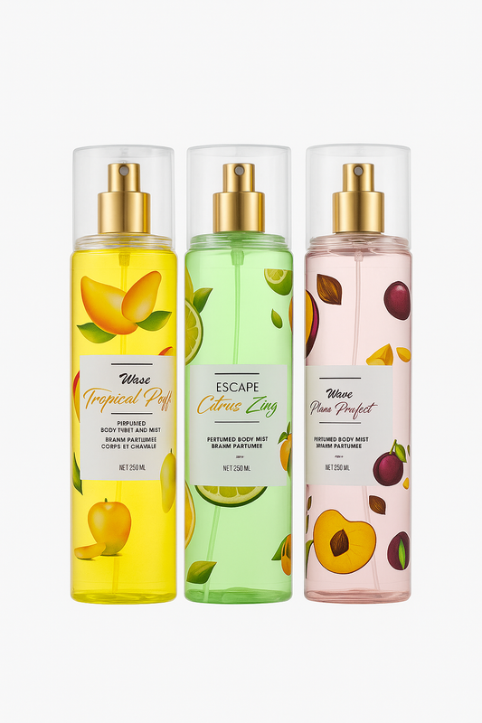 Wave Body Mist Collection – Tropical Puff, Citrus Zing & Plum Perfect (250ml)