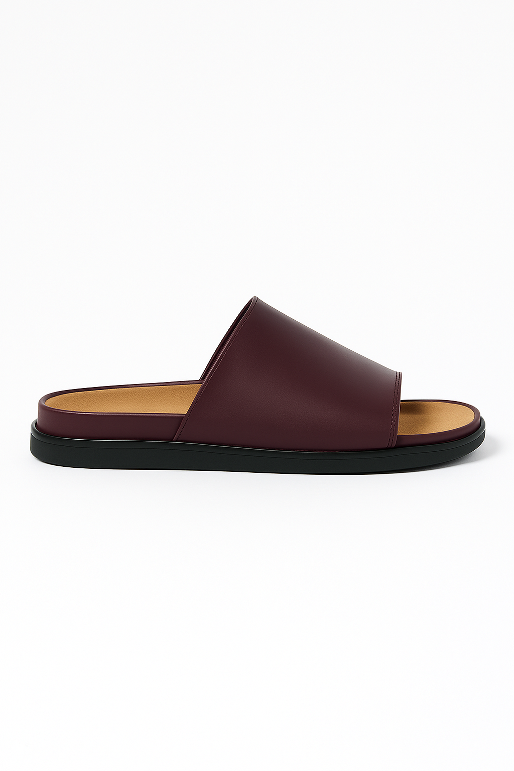 Brown Leather Slide Sandals Comfort Fit