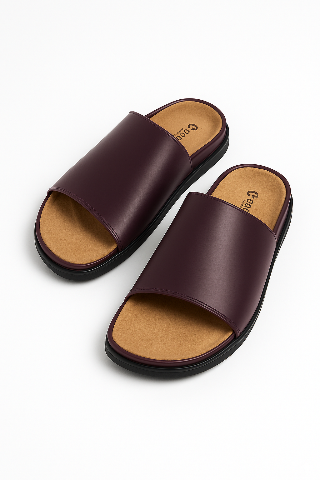 Brown Leather Slide Sandals Comfort Fit