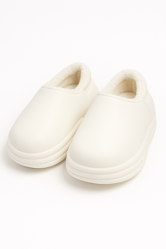 White Puffy Plush Indoor Slippers