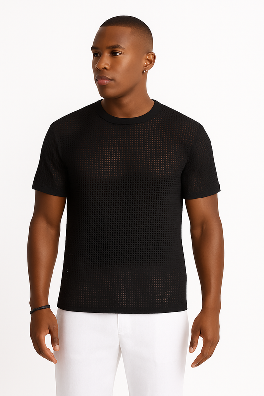 Classic Netted Short-Sleeve Shirt – White, Ash & Black