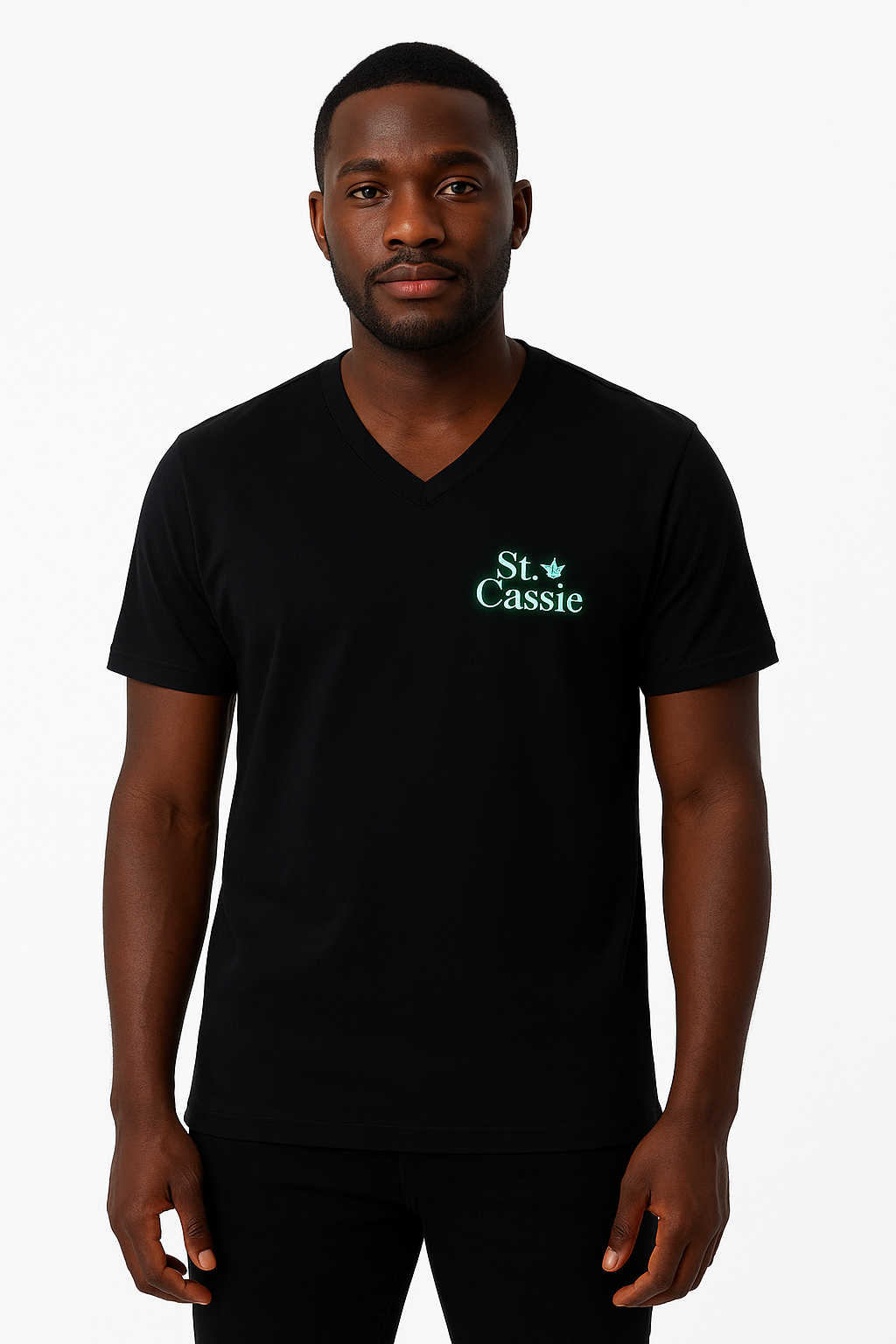 Stcassie White & Black Round Neck & V-Neck short sleeve glow in the dark T-Shirt