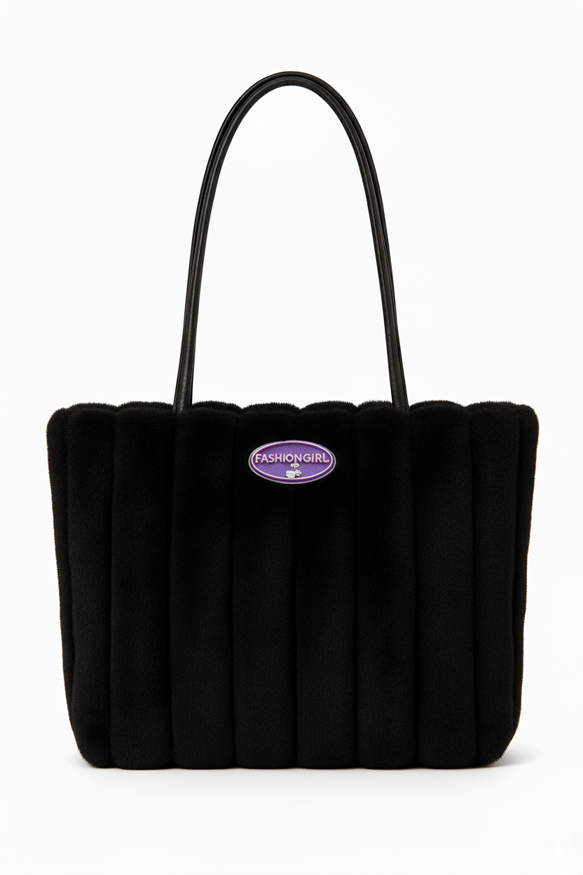 Faux Fur Ribbed Tote Bag – Pink / Black