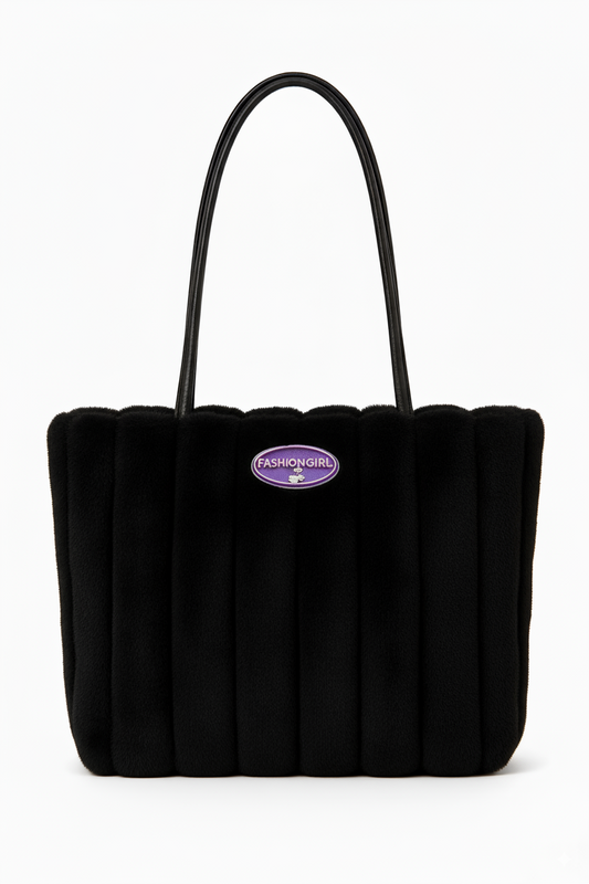 Faux Fur Ribbed Tote Bag – Pink / Black