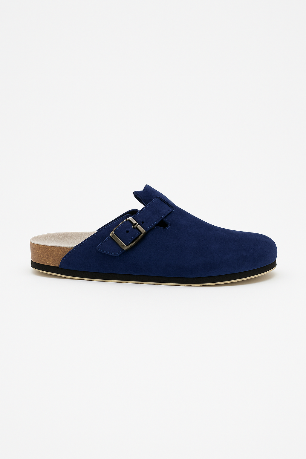 Navy Blue Suede Buckle Clog Shoe