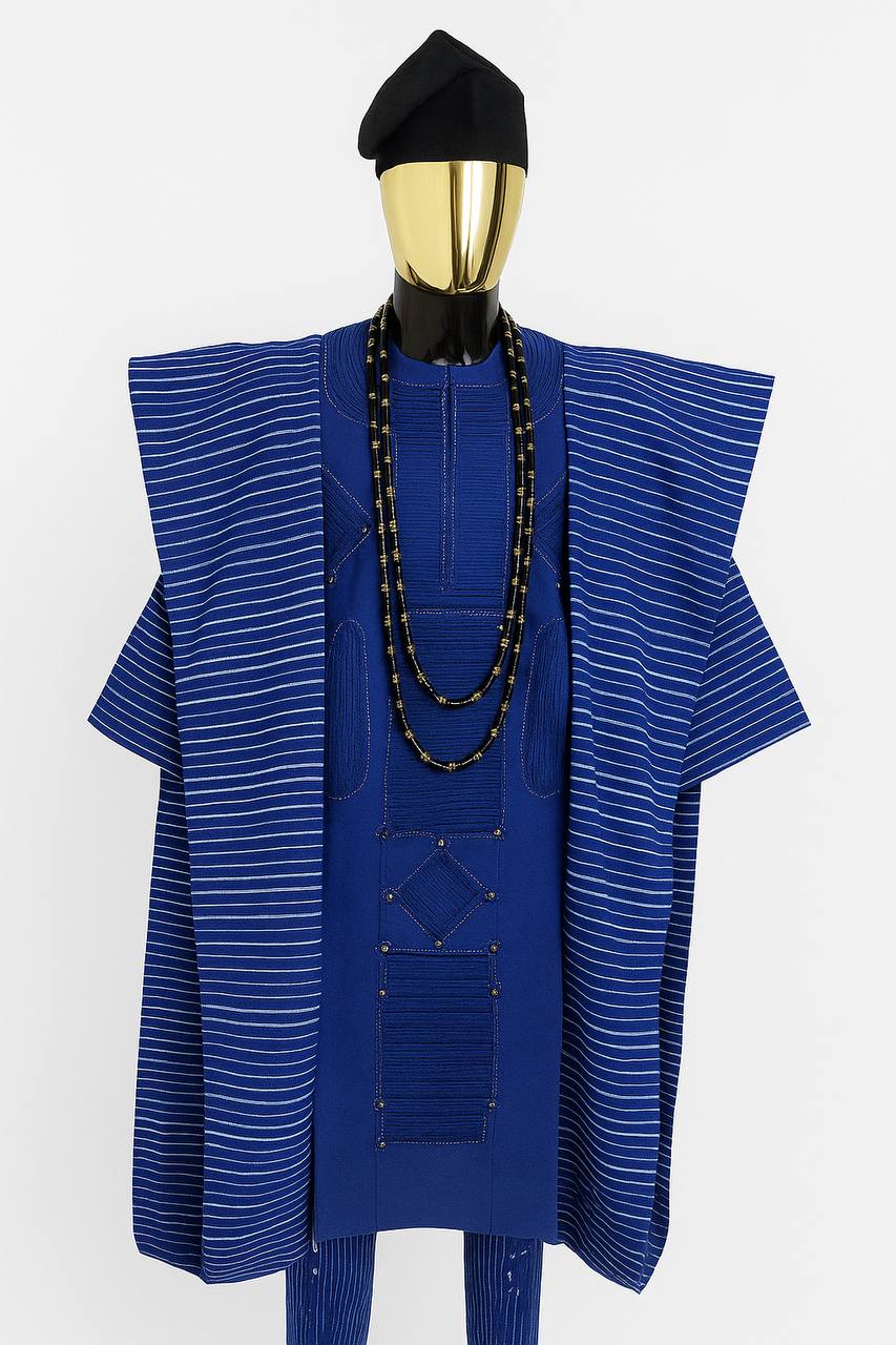 Royal Blue Aso-Oke Agbada Set – St. Cassie Signature Men’s Traditional Wear